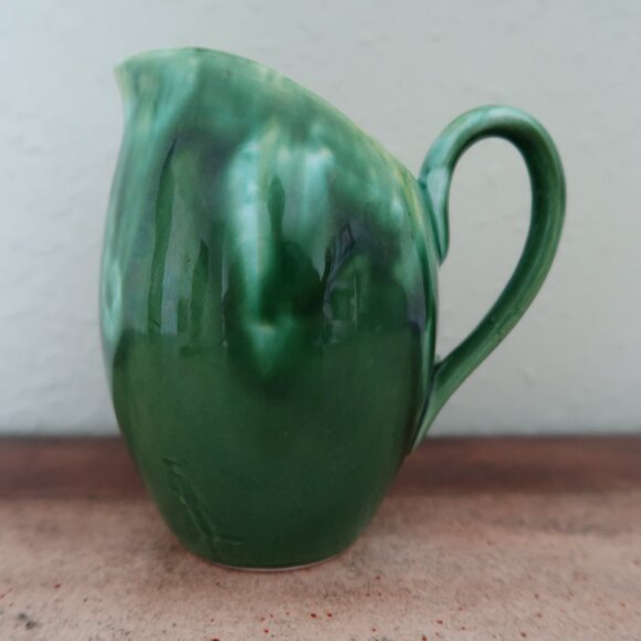 Vintage MCM Drip Glaze Small Green Pitcher - Picture 2 of 7
